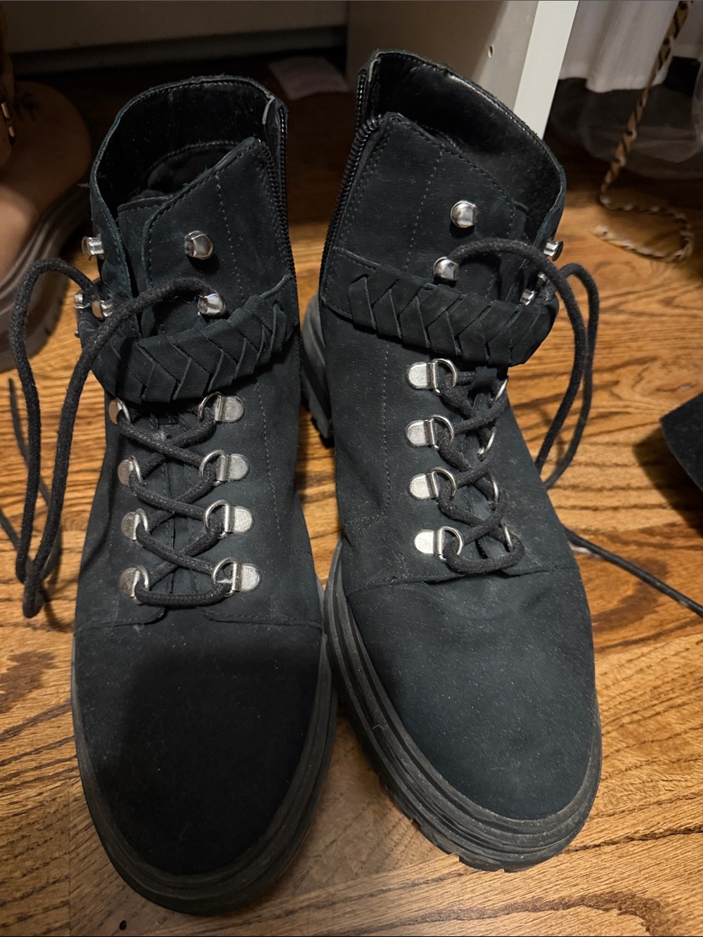 Vince Camuto Black Lace-Up Suede Ankle Boots